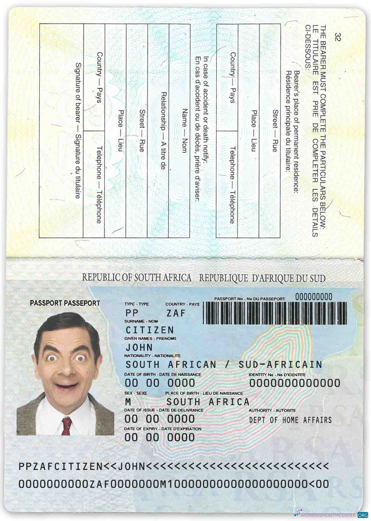 Download South Africa passport (1996 2009) Photoshop template